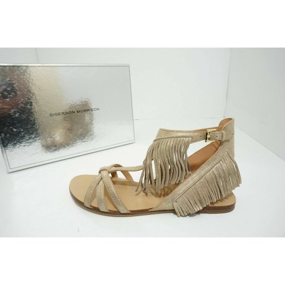 Sigerson Morrison Bross Light Gold Leather Women's Flats Sandals Size 8.5 M - Picture 5 of 10